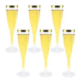 MR.FOAM Disposable Champagne Flutes,6PC Gold Rim Champagne Glasses for Parties Plastic Champagne Flutes Cups Toasting Glasses,Mimosa,Wedding and Shower Party Supplies 6.5 OZ (Gold Rim)