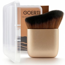 GOERTI Self Tanner Kabuki Brush for Face, Legs & Body – Vegan Body Makeup Brush for Tanning Mousse, Bronzer, Shimmer, Lotion, Foundation – Full Coverage Sunless Tan Applicator with Travel Case