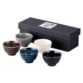 Waraku Fuuka Japanese Traditional Handcrafted Green Tea Chawan Drinking Tea Bowl Cup Tableware Pottery Set of 5 (Kura Dashi)