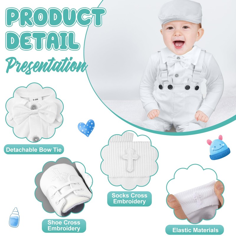 Bunnycool 5 Pcs Baby Boy Baptism Outfits Includes Shirt Beret