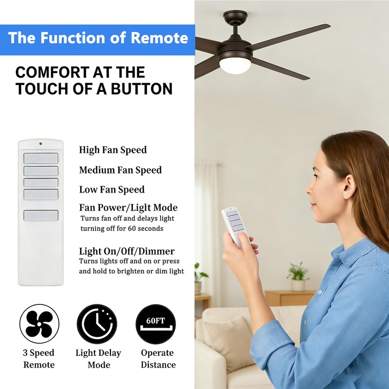 Replacement Remote for Harbor Breeze Ceiling Fan Remote Control, Compatible