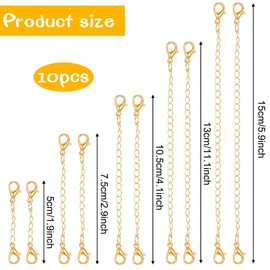 10PCS Gold Necklace Extender, Assorted Sizes Necklace Extenders for Women, Delicate Stainless Steel Jewelry Chain Extenders for Necklaces, Bracelet and Anklet