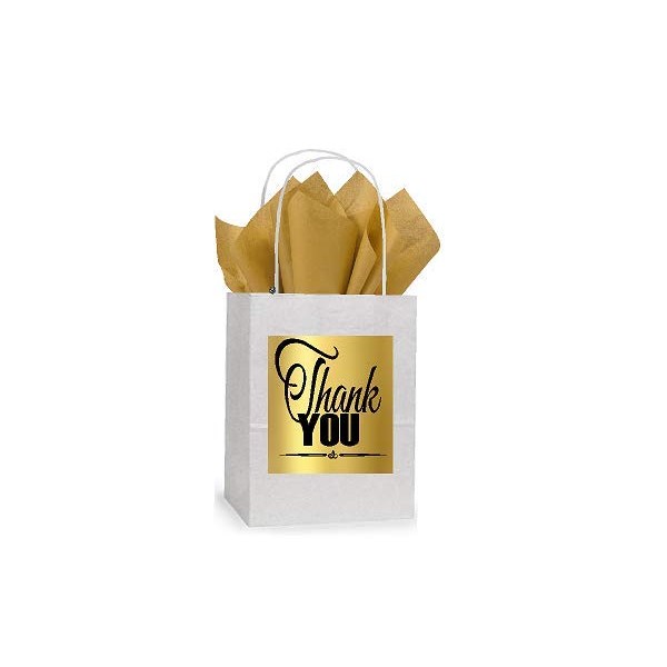 Celebrate Next Thank You White and Gold Themed Small Party Favor Gift Bags Tags -12pack