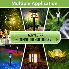 GENYESTAR Ni-MH Rechargeable AAA Batteries, Triple A 600mAh High Capacity 1.2V Pre-Charged Battery for Solar Garden Landscaping Outdoor Solar Lights, 4 pack