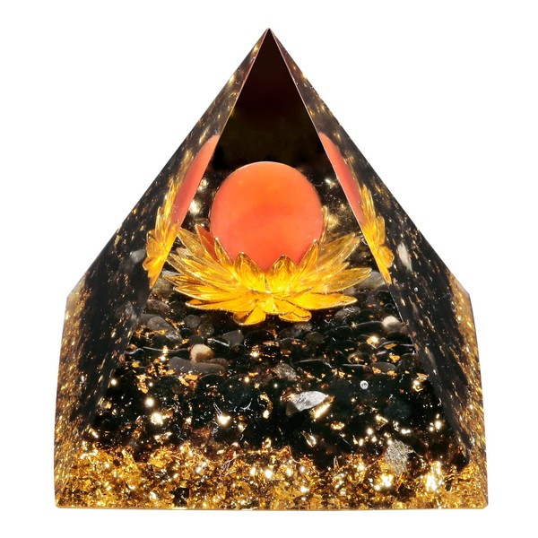 Nupuyai Carnelian Ball Lotus Flower Chakra Healing Crystal Pyramid with Gift Box, Energy Stone Spiritual Ornament Quartz Dot Reiki Energy Figure for Protection