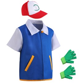 Kids Adult Hallowee Cosplay Costume Hoodie Jacket Gloves Hat Sets for Trainer (Blue, 140 for 8-10T)