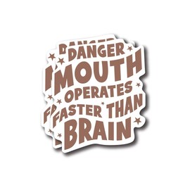 Danger Mouth Operates Faster Than Brain - Funny Punny Sarcastic - Premium Quality Laminated Vinyl Stickers 2-Pack | 5-Inch on Widest Side | Made in USA - FHJ388