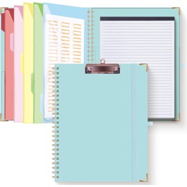 HAUTOCO Clipboard Folio with Refillable Notepad for Letter Size (11" x 8.5"), 5 Dividers with 10 Pockets, Elastic Pen Holder and File Folder Labels, Spiral Nurse Clipboard Artboard(Blue)