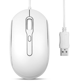 Perixx PERIMICE-222UW Wired USB Optical Mouse, Adjustable 1200/1600/2000 DPI, Ambidextrous Design, Long 5.9 Ft Cable, White
