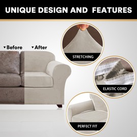 PrinceDeco 4 Pieces Couch Covers Extra Large Couch Covers for 3 Cushion Sofa Width Up to 105 Inch Thick Soft Furniture Slipcovers with 3 Individual Large Cushion Covers(X-Large,Oatmeal)