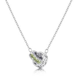 Linawe Interlocking Circle Pendant Peridot Green Moissanite Silver Necklace for Women, Imitation Diamond Crystal Rhinestone Birthstone Cubic Zirconia Necklaces, Stainless Steel Chain