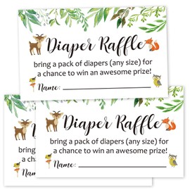 50 Pack Diaper Raffle Tickets for Baby Shower, Woodland Baby Shower Game Invitations Insert for Boy Girl, Bring a Pack of Diapers to Win Favors, Baby Shower Diaper Raffle Lottery Insert Cards.