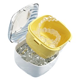 Denture Cleaning Case,Retainer Cleaning Box Double-Layer Denture Cleaning Cup - Portable Denture Container Cups Mouth Guard Case for Dentures Jewelry Small Items