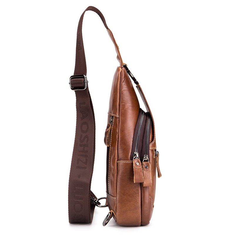 Leather Sling Bag Crossbody Backpack for Men Women Outdoor Travel