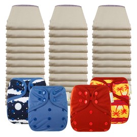 OsoCozy Economy Prefold Diaper Package - 3 Dz. Infant 4x8x4 Unbleached Better-Fit 100% Cotton Prefold Diapers (6-16 lbs) & 4 One-Size Diaper Covers (1 Night Sky, 1 Blueberry, 1 Deep Red, 1 Sunset)