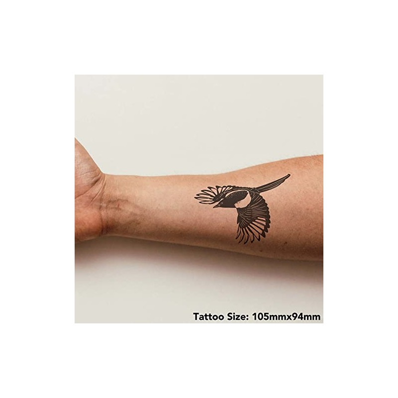 'Flying Magpie' Temporary Tattoo - Water Resistant, Skin-Safe, Non-Toxic Transfer
