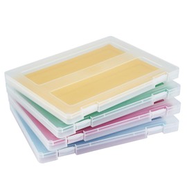 Mickiewicz 4 Pack A4 Paper Storage Box, 8.5 x 11 Plastic Portable Project Case for US letter Size, Plastic Thick Scrapbook Storage Box for Craft Art Supplies, External Size 12.52 x 9.45 x 0.94 inches