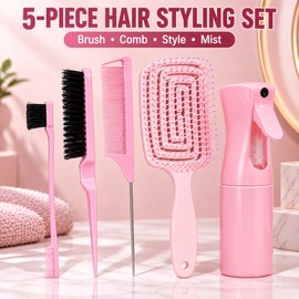 5-Piece Hair Styling Tool Set for Daily Hair Care – Brush, Combs & Spray Bottle for Home or Salon Styling