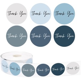 Whaline 1000Pcs Dusty Blue Thank You Sticker Roll 6 Colors Paper Decals Adhesive Seal Sticker Decor for Party Favor Gifts Supplies, 1.5 in