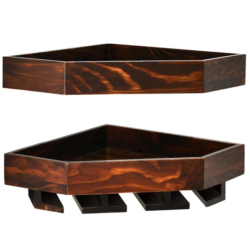 WELLAND Wall Mounted Corner Wine Rack -2 Pack Wooden Rustic
