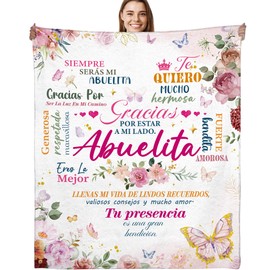 Abuela Gifts Manta in Spanish, Grandma Gifts from Grandkids, Gratitude Quotes Flowers Print Soft Cozy 50x60 Throw Blanket Regalos para Abuela, Home Decor for Bed Sofa