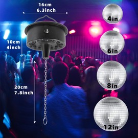 5 RPM-9 RPM Adjustable Mirror Ball Rotating Motor with 24 RGB Led Light for 4 6 8 12" Disco Balls (Not Include) for Party Decoration DJs Bands Pubs Nightclubs KTV (USB Powered/Battery Powered)