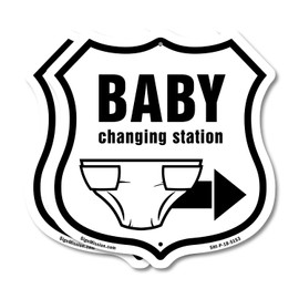 Baby Changing Station Right Arrow (2 Pack) 18 inch X 18 inch Shield Shaped Commercial Grade Plastic Signs Weather Resistant Made in the USA
