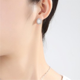 WOVEE Earrings Oval Stud Earrings AAA Zirconia White Elliptical Glitter Stone Stud Silver 925 Women's Bridal Wedding Silver Earrings Women's Earrings, Cubic Zirconia