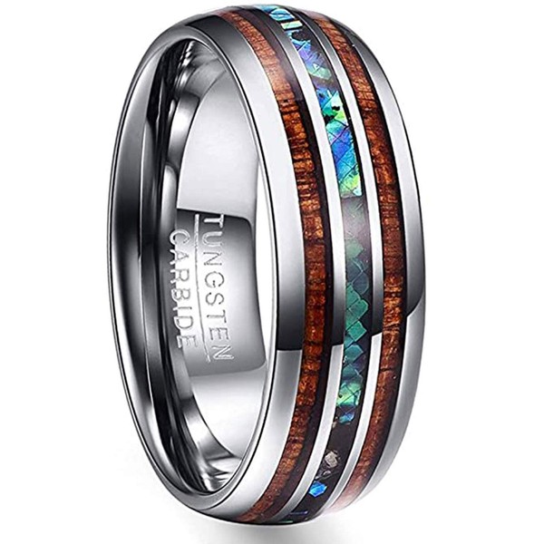 Vakki 8mm Mens Wedding Bands with Hawaiian Koa Wood Abalone