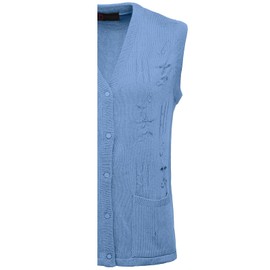 Maan Store Women's Sleeveless Knitted Waistcoat Button-Up Cardigan with Embroidery and Front Pockets V Neck Ladies Pull Over SweaterNavy L/XL