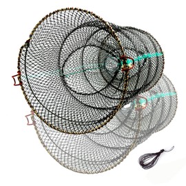WEISGJA Folded Minnow Trap Crab Trap 23.6in x 11.8in Thicken Fishing Bait Trap with Hand Rope Crawfish Lobster Fishing Net Trap Fishing Accessories, 2 Pack (Black)