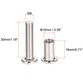 TA-VIGOR 5 Sets Furniture Connecting Screws Bolts, M8 x 30mm Binding Screws Posts Belt Buckle Binding Bolts, Hex Socket Fasteners for Kitchen Cabinet Cupboard Furniture Connectors