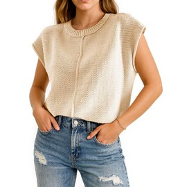 COSSEN Womens Summer Tops 2025 Crew Neck Knit Pullover Lightweight Sweater Top Trendy Casual Apricot XL