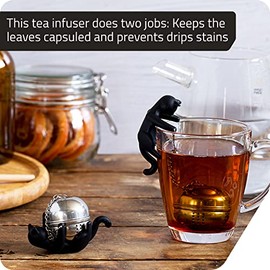 PELEG DESIGN - Colador de t de animales, gato, acero inoxidable, gato, colador de t, infusor de t, color negro                                        