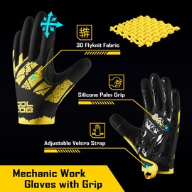 COOLJOB 3D Knit Gloves with Grip for Men, Breathable Durable Gloves for Cycling, Mechanic Work, Driving, Auto Move, Black Large