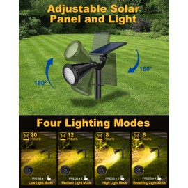 Fratink Solar Spot Lights Outdoor, 8 Pack Solar Lights Outdoor, 4 Lighting Mode Solar Spotlights with Auto On/Off, 2-in-1 Waterproof Solar Landscape Lights for Wall, Garden, Yard, Pathway (Warm White)