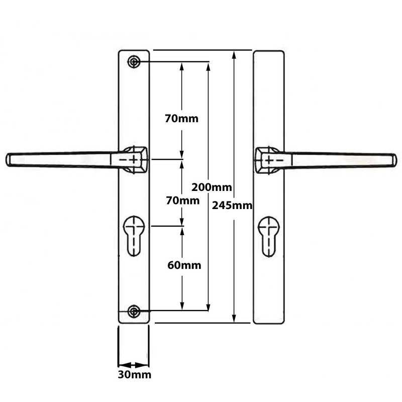 UPVC Door Handle Hoppe Ferco 70mm 70PZ 200mm Fixings Double