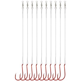 Avlcoaky Fishing Hooks with Steel Wire Leader, 50pcs Octopus Catfish Hooks Pre-Rigged Anti-Bite Stainless Steel Trace for Toothy Fish, Saltwater High Carbon Steel Circle Trout Hooks for Shark, Walleye