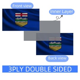 Double Sided 3ply Large Canada Alberta Flag 3x5 FT , 90x150CM Canadian AB Province Flag, Vivid Color, All Weather, Double Stitched Big Size Canadian Albertan AB Province Flags Polyester with Brass Grommets (3ply, 3X5)