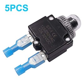 mxuteuk mxuteuk 5Pcs 12Amp Circuit Breakers Push Button Manual Reset 125/250V AC 32V DC,Overload Protector Switch Thermal Circuit Breakers with Quick Connect Terminals and Waterproof Button Caps ST1-5-12A