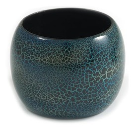 Avalaya Wide Chunky Cracked Effect Wood Bracelet Bangle (Teal/Green/Black) - Medium Size