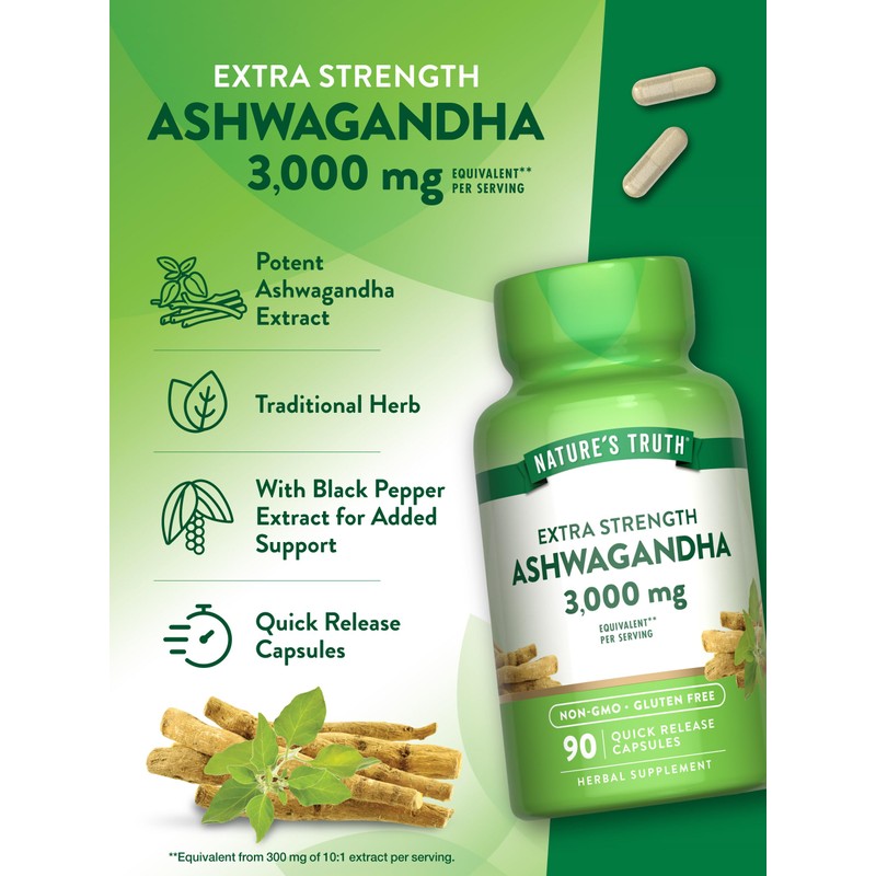 Nature's Truth Ashwagandha Capsules | 3000mg | 90 Count |
