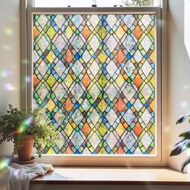 ADD.HERES Window Privacy Film, Stained Glass Decorative Static Cling, Removable Laser Sun Blocking Vinyl Covering,Window Film for Home Kitchen Living Room, Rainbow Crystal Shards, 17.3 x 78.7in