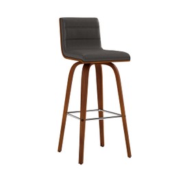 Armen Living Vienna Mid-Century Modern 30" Bar height Barstool Faux Leather Wood Finish, Grey/Walnut