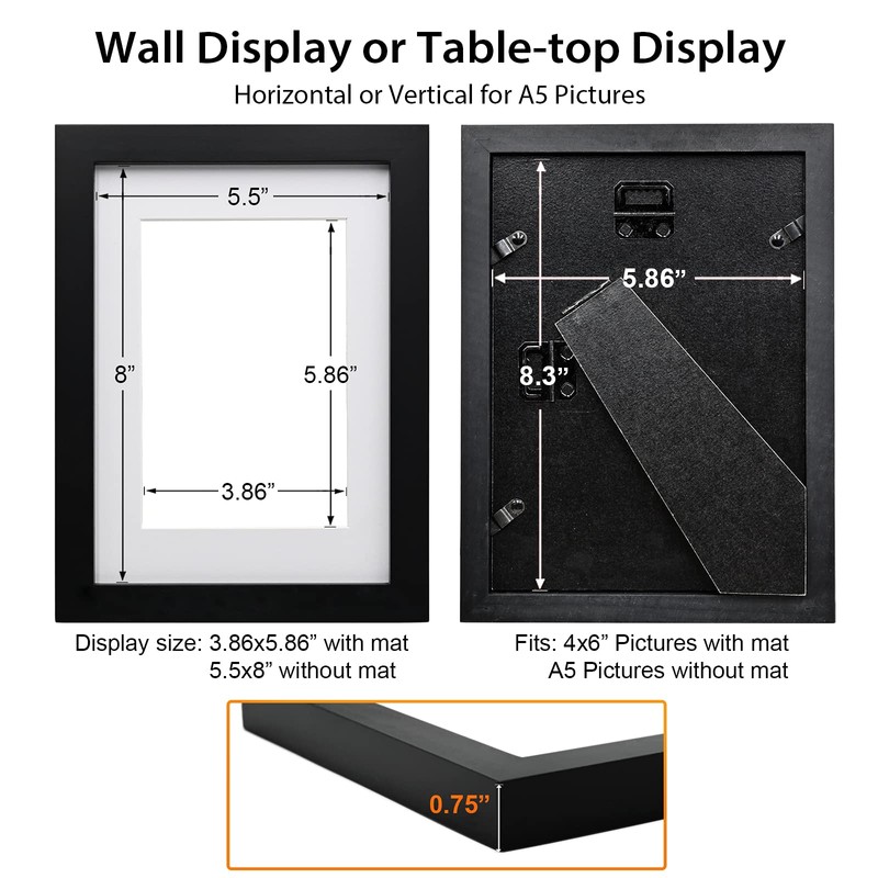 EGOFINE A5 Frames Black Set of 3,Wooden Photo Frames A5,14.8x21cm