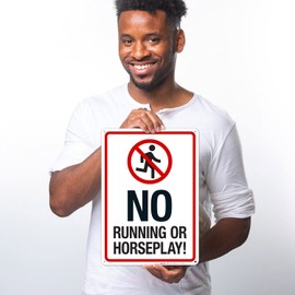 No Running Or Horseplay with Graphic Sign, 10x14 Inches, 55 mil Thick HDPS (high Density polystyrene), Made in USA