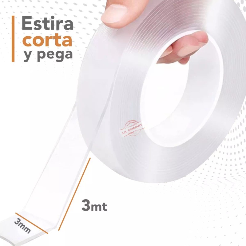 J.H. Company 2 Pcs Cinta Gel Doble Cara Reutilizable Transparente