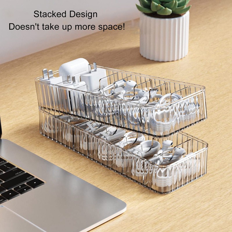 2pcs Cable Management Box with 20 Wire Ties Stackable Clear