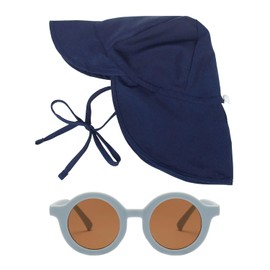 1 Piece of Sun Protection Hat, 1 Piece of Sun Protection Sunglasses, Neck Sun Hat, Summer Children's Sun Protection Hat with Adjustable Rope, Quick-Drying Beach Hat, Wide Brim Fisherman Hat Navy Blue