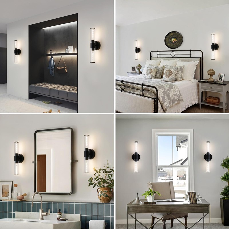 HONGREN Black Battery Operated Wall Sconces Set of Two Modern